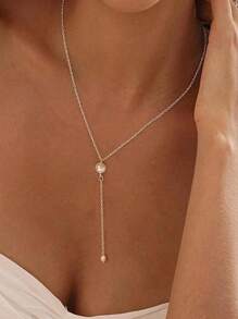1 pièce Collier pendentif en cristal de style bohème de forme Y, collier de plage doré argenté, bijoux pour femmes