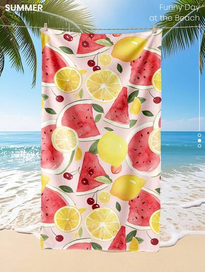 1pc Printed Beach Towel, Summer Fruit Pattern Swimwear, Bath Towel, Fashionable Beach Towel, Super Absorbent Bath Towel, Suitable For Bathroom, Swimming, Fitness, Yoga, Soft And Comfortable Microfiber Towel, Lightweight And Easy To Carry, Windproof, Sunscreen, Anti-Sand, Suitable For Summer Travel, Vacation, Bathroom Decor, Recommended Regular Size And Larger Size (Small Towel Size 35*75cm, Recommended 150cm And Above)