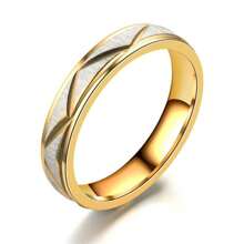 Conjunto de 2 anéis de casal banhados a ouro 18K, design para festa, casamento, joias da moda, faixa de aço inoxidável