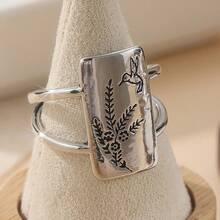 复古铜工匠雕刻蜂鸟戒指，动物戒指，珠宝礼物，送给鸟类爱好者的独特礼物 - 銀色 - 查看 3