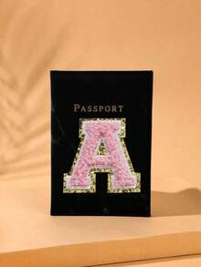1pc A-Z Letter Travel Passport Holder, PU Material Map Pattern Passport Cover, Pink Color Passport Case, Business Travel Passport WalletFor Travel For Flight Lightweight - Black - View 22