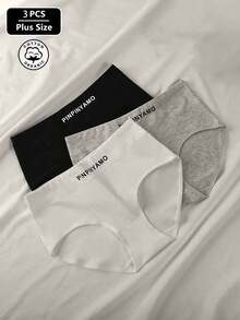 3 Peças Conjunto Plus Size Calcinhas Triângulo Respiráveis com Estampa de Letras e Levantamento