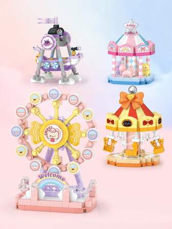 LOZ Mini parque de atracciones Bloques de construcción de noria, nuevos bloques de construcción de juguete de carrusel giratorio, modelo de bloques de construcción de barco pirata, decoración de escritorio, regalo de cumpleaños/Navidad/Día de San Valentín para niños y niñas