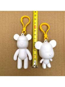 Set de manualidades de creación DIY que incluye un llavero con diseño de oso fluido estilo graffiti, conejo de orejas largas y pequeña decoración de alien, con base blanca para pintar a mano (Incluye: 3 colores u 12 colores de pinturas acrílicas y pinceles) (Colores de accesorios al azar), Vuelta al colegio