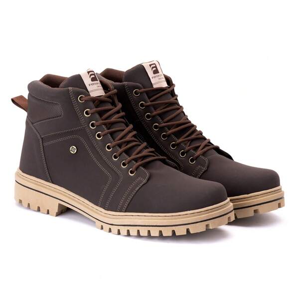 Bota Coturno Couro Sintético De Amarrar Conforto Resistente Solado Tratorado Biodecomposto