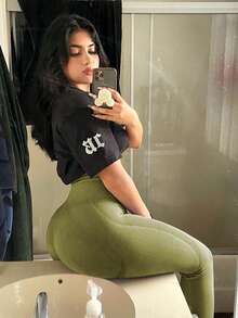 YEOREO Calça legging feminina sem costura para academia, cintura alta, contorno sorridente, ioga - Verde - Ver 9