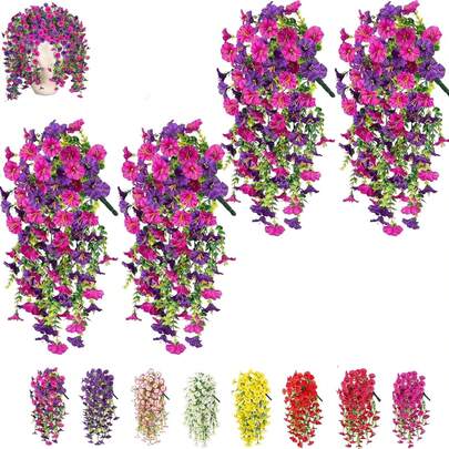 2/4 Pack UV-Resistant Artificial Morning Glory Flowers, 29.5in Fake Hanging Greenery For Outdoor/Indoor Decor – Realistic Silk Bindweed With Eucalyptus For Porch, Patio, Balcony, Valentine's Day, Easter, Spring Home Decor