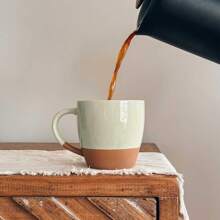 Juego de 4 tazas grandes de loza de 16oz para latte, Mora, microondas seguros, tazas de café de porcelana con asa grande, estilo moderno, bohemio y único para cualquier cocina. Vajilla de gres segura para microondas - Colores neutros surtidos