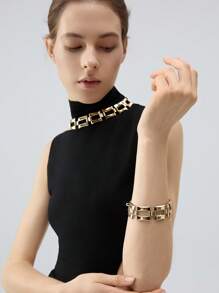 1set Fashionable Hollow Geometric Square Metal Chain Necklace & Bracelet Jewelry Set, Gift For Women Christmas Winter Christmas Gifts