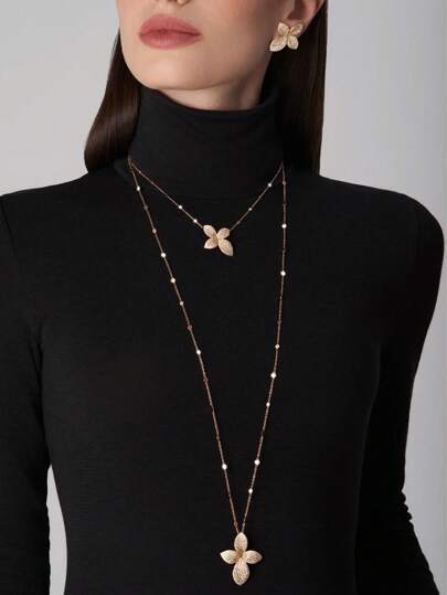 طقم مجوهرات مكون من قطعتين من قلادة وأقراط على الطراز الأوروبي والأمريكي، سلسلة سترة صوفية مزدوجة الطبقات مرصعة بأحجار الراين الراقية، إكسسوارات مسرح أنيقة