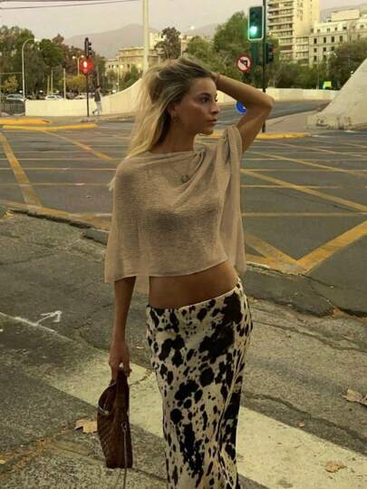 Women's Sexy Batwing Sleeve Knit Crop Top, Beach Style, Suitable For Christmas And New Year