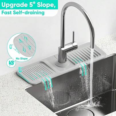 24 Inch Longer Faucet Mat For Kitchen Sink, 5 °   Slope Fast Self-Draining, Kitchen Sink Splash Guard Silicone Sink Faucet Mat Splash Guard Kitchen Sink Area Tidy Splash Faucet Guard Draining Mat