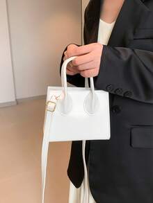 迷你方形包，时尚纯色百搭女士单肩斜挎包，新款多用途双手柄女士手提包，口红盒 - 白色 - 查看 5