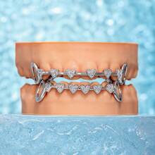 THATBOY 2pcs Love Connection Side Hollowed-Out Grillz Copper Inset Zirconia Hip Hop Jewelry Grillz Cool Pop Party Gift Lady Grillz - Multicolor - View 16