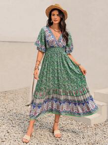 Rusttydustty Vestido de verano elegante con cruce floral azul para mujer de talla grande, ideal para vacaciones en la playa, Día de San Valentín, fiestas de verano, Coachella, Hawái, y viajes tropicales con volantes