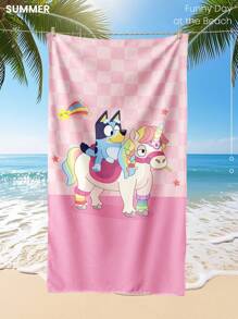Bluey 1pc Bluey Beach Towel, Unicorn And Bluey Pattern Swim Towel, Bath Towel, Fashion Style Beach Towel, Super Absorbent Bath Towel For Bathroom, Swimming, Fitness, Yoga, Soft And Comfortable Microfiber Towel, Lightweight And Portable, Wind And Sun Protection, Sandproof For Summer Travel, Vacation Holiday Bathroom Decor,Recommend Regular Sizes And Larger Sizes, (35*75cm Small Size Towel,150cm Or Above Recommended)