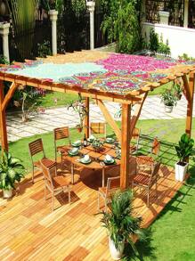 1 pezzo Tenda da spiaggia parasole verde sfumato con motivo boemo, spessa, impermeabile e resistente ai raggi UV, da usare all'aperto in giardino o patio (corde incluse, senza supporto)