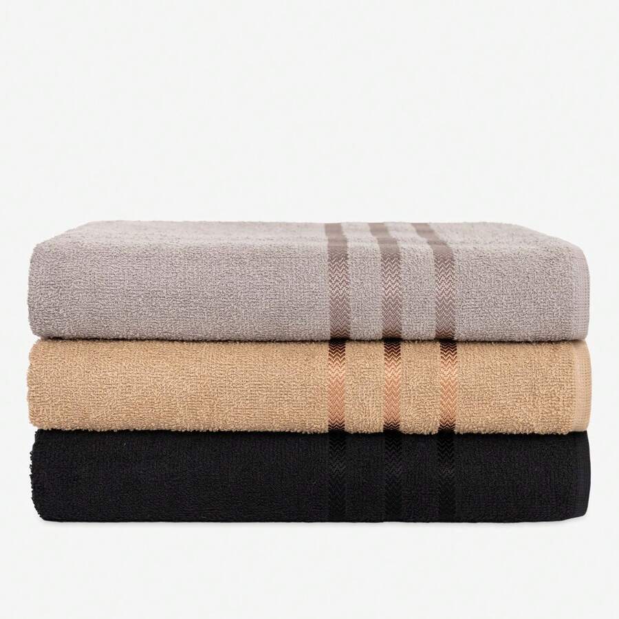 Kit 3 Bath Towels Europe Black, Brown, Gray - 香檳色 - 查看 1