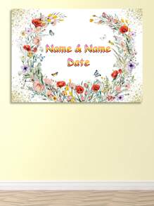 1pc Customized Name & Date Floral & Butterfly Engagement Wedding Photography Backdrop, Wedding Celebration Party Decorations