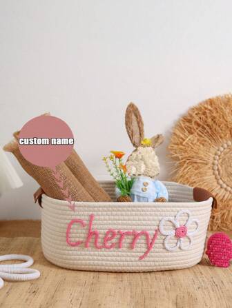 Customized 1pc Handwoven Rope Storage Basket, Suitable For Bathroom, Bedroom, Living Room, Kids, Pets Toys, Valentine's Day, Wedding, Home Decor, Halloween, Back To School Student Storage Box,Home Refresh,Customized Storage Basket,Easy Comfort,Home & Living,Christmas Home Atmosphere,Souvenirs,Reusable,Adorable,High-Quality