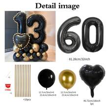 43pcs Black Number Column Balloon Set, Includes 32 Inch (81.28cm) Black Number Foil Balloons, Black & Metallic Gold Round Latex Balloons, Suitable For Anniversary, Birthday Decorations, Brides, Wedding Decor, Graduation, Festivals, Party Decor