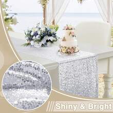 6pcs Silver Sequin Table Runner 11.8" X 108.2" Silver Metallic Glitter Table Runner For Baptism, Wedding, Christmas, Birthday Party, Banquet, Valentine's Day, Holiday Party Decoration (Multiple Colors Available) - Multicolor - View 8