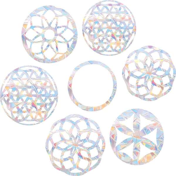 SHAWULA 7 Piezas de Pegatinas con Bolas Linglong para Ventanas, Evitan que los Pájaros Golpeen las Ventanas, Pegatinas Captasoles de Arcoíris, sin Necesidad de Pegamento, Pegatinas de Vinilo Arcoíris Reutilizables sin Adhesivo