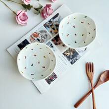 1pc Ins Style Hand-Painted Mini Heart Shaped Ceramic Bowl, Retro Ditsy Floral Pattern 5 Inch Dessert/Snack/Cereal Bowl, Elegant 370ml/12.5oz,School Supplies