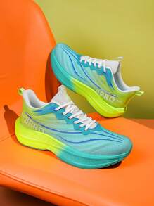 Zapatillas de deporte profesionales de fibra de carbono con gradiente de color a la moda para adolescentes, zapatos deportivos casuales transpirables con cordones, zapatos para correr antideslizantes para estudiantes