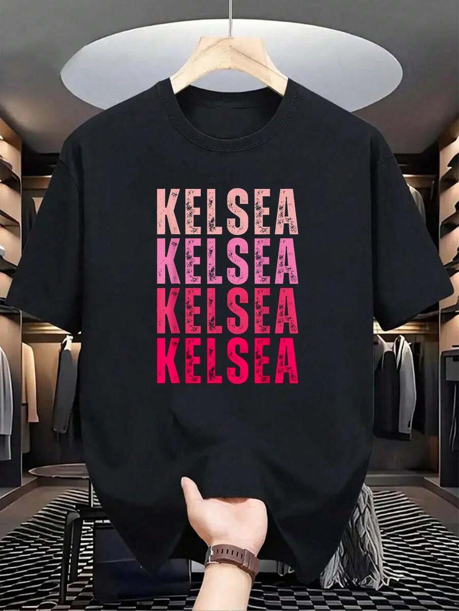 100% Cotton Personalized Name Kelsea I Love Kelsea Vintage T-Shir - Black - View 1