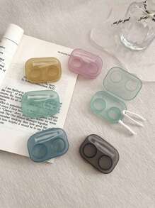 1PC/2PCS/5PCS Retro Chic Candy Color Mini Contact Lens Case Color Contact Lens Case Set With Mirror Compact Portable Immersion Storage Set Eye Contact Lens Color Contact Lens Case