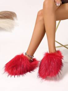 Women's Furry Slippers, Solid Color Animal Print, Sexy & Cute, Outdoor Fabric Faux Fur Splice, Girls Lovely Slippers For Holiday, Party, Home, Spring/Autumn/Winter