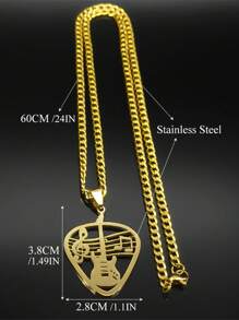 Collar colgante de púa de guitarra de música rock de acero inoxidable para mujer/hombre, cadena punk con nota musical de bajo