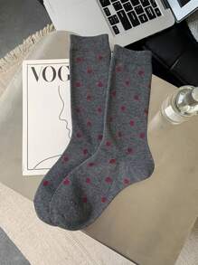 5 Pairs Grey Knitted Thigh High Socks, Women Ribbed Mid-Calf Socks