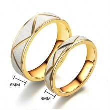 Conjunto de 2 anéis de casal banhados a ouro 18K, design para festa, casamento, joias da moda, faixa de aço inoxidável
