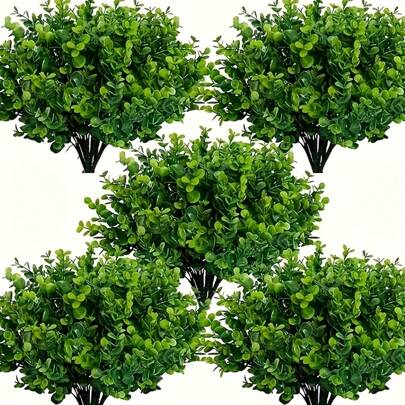 2/6/12 Packs UV Resistant Artificial Boxwood Shrubs - Artificial Plants Eucalyptus Leaves For Outdoor Patio Decor, Home Decoration, Wedding, Garden,For Christmas, Valentine's Day, Versatile Room Type Decor