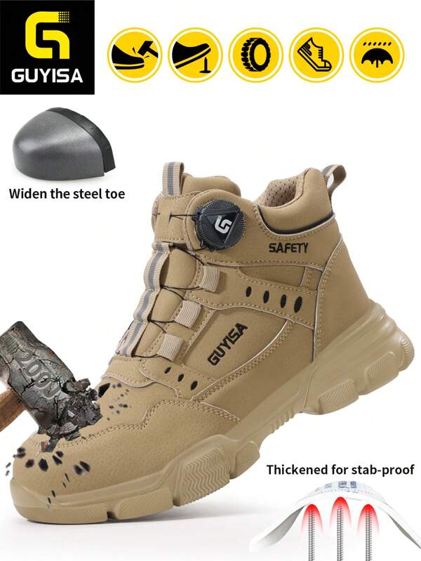 GUYISA Steel Toe Safety Shoes Anti-Smash Anti-Penetration Rotating Smart Buckle 1-Second On/Off High-Top Four-Season Rubber & Plastic Bottom Work Boots And Construction Boots, Men's Fashion High-Top Safety Boots
