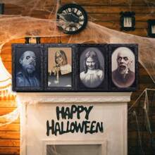 1/4 Stücke Halloween Dekoration für Innenbereich 3D Gesichts-Wechsel Horror Fotorahmen, gruselige Geister Wanddekoration Portrait Horror Halloween Deko Horror Party Schloss Haus Heimdekoration