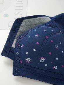3 Peças Sutiã Sem Arame de Fechamento Frontal Macio com Estampa Floral, Roupa Íntima Feminina