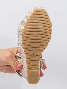 2024 Summer New Women Platform Roman Sandals Waterproof Thick Sole Open Toe Wedge Sandals - Beige - View 6