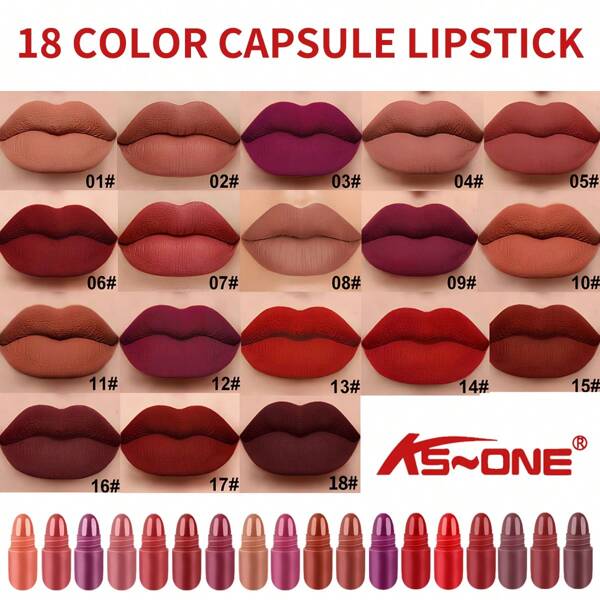 Set Of 18 Colorful Capsule Lipstick Pills, Including Waterproof And Long-Lasting Lip Gloss, Sparkling Glitter Lipstick, And Shiny Lip Oil For A Plumping Effect