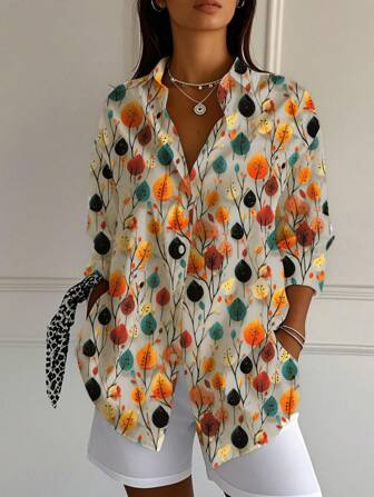 Women's Fashion New Single-Breasted Long Sleeve Printed Shirt