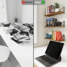 Estantes flotantes de madera rústica, pequeña estantería para la sala de estar, oficina, dormitorio, con soporte de metal - Paquete de 3 luces carbonizadas de 17" de ancho y 6" de profundidad - Ver 7