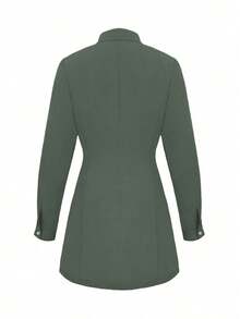 Spring And Autumn New Style Fashion Casual Lapel Button Decoration Long Sleeve Women's Short Dress