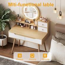 Vanity Desk With LED Lighted Mirror-3 Color Models,Makeup Desk With 4 Drawers And 3 Open Shelves ,Dressing Makeup Table For Home Apartment - Xem 6
