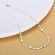 1条925镀银光滑串珠手链，女士时尚派对婚礼配饰，圣诞礼物 - 銀色 - 查看 4