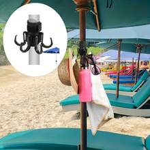 1 Peça Gancho Preto Antiderrapante para Guarda-Sol de Praia - Material de PC Durável, Design com 6 Ganchos para Toalhas, Garrafas, Óculos de Moda, Chapéus e Bolsas - Ótimo para Acampamento ao Ar Livre, Viagens à Praia e Dias Ensolarados, Acessórios de Praia | Suporte de Copo de Segurança | Ganchos de Guarda-Sol Resistentes