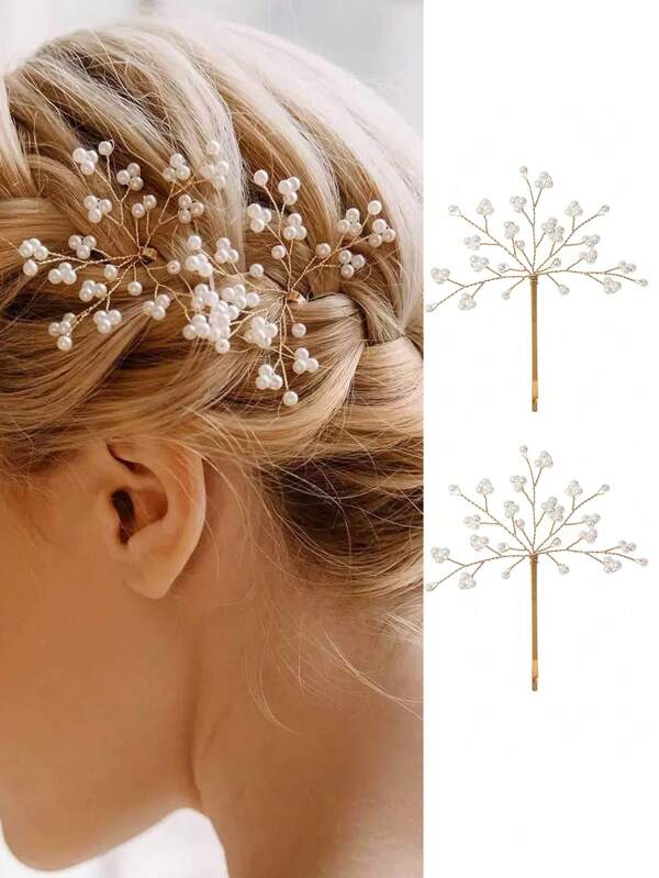 2 Stücke/Set handgefertigte Haarnadeln mit Perlen, romantischer Braut Haardekoration, Schmuckzubehör für Hochzeit