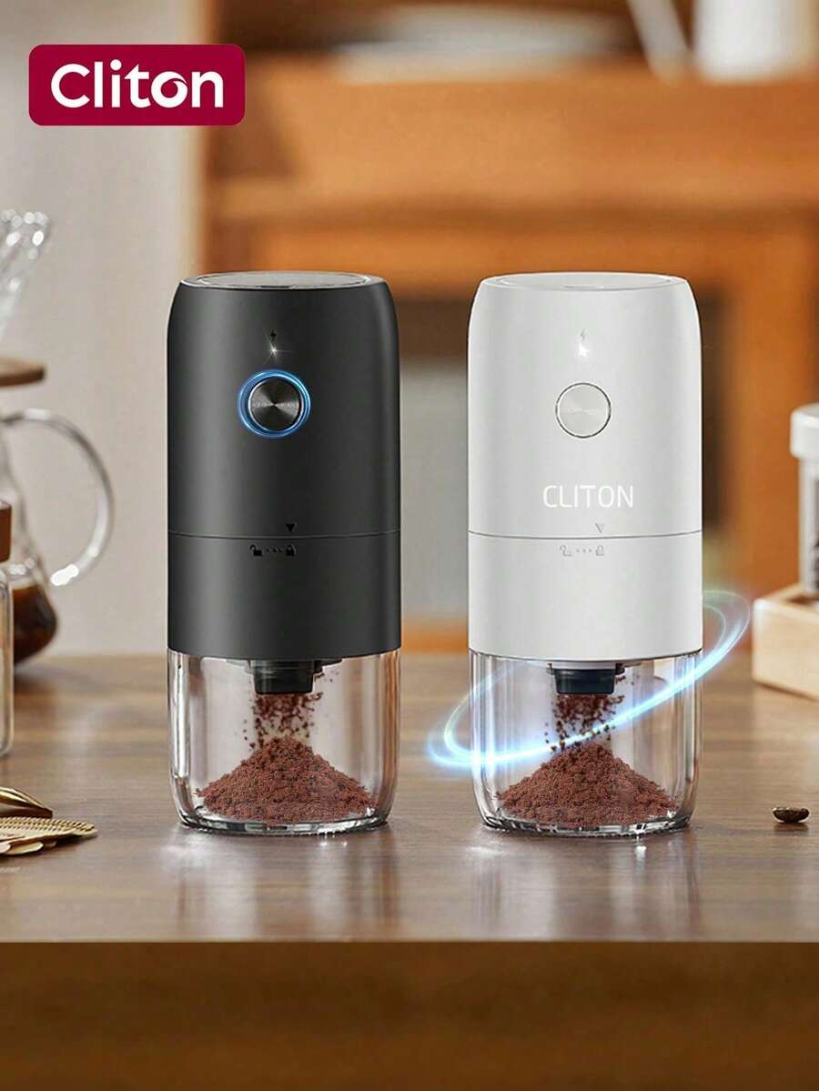 CLITON 1pc, Electric Coffee Grinder, Automatic Coffee Bean Grinder, Portable Home Small Bean Chopper,Portable Electric Ceramic Conical Burr Coffee Grinder - Adjustable Grind Settings For Perfect Whole Bean Grind, Enhance Coffee Taste And Flavor,Christmas GiftKitchen Gift - 彩色 - 查看 1