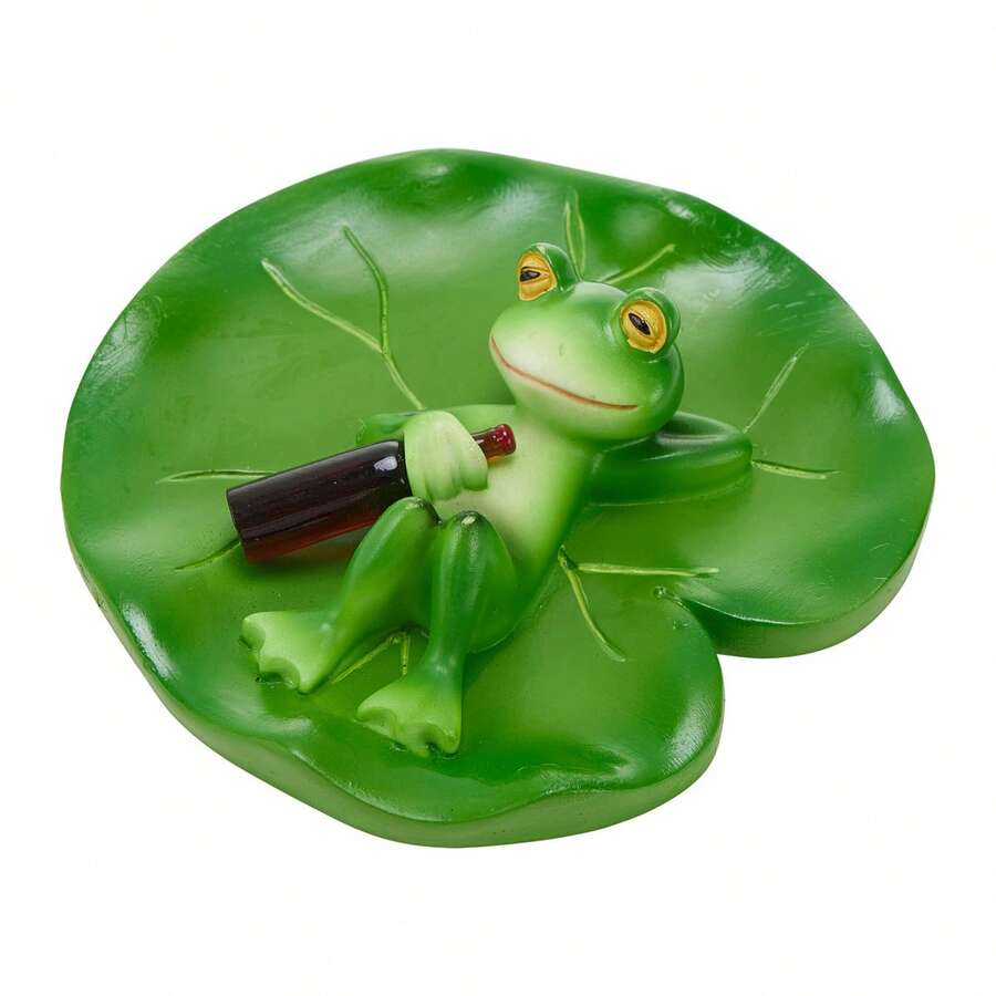 Outdoor Pond Floating Decor Resin Frog/Turtle On Lotus Leaf Fake Animal Garden Statue For Patio Lawns Pool Decorations - Army Green - View 1